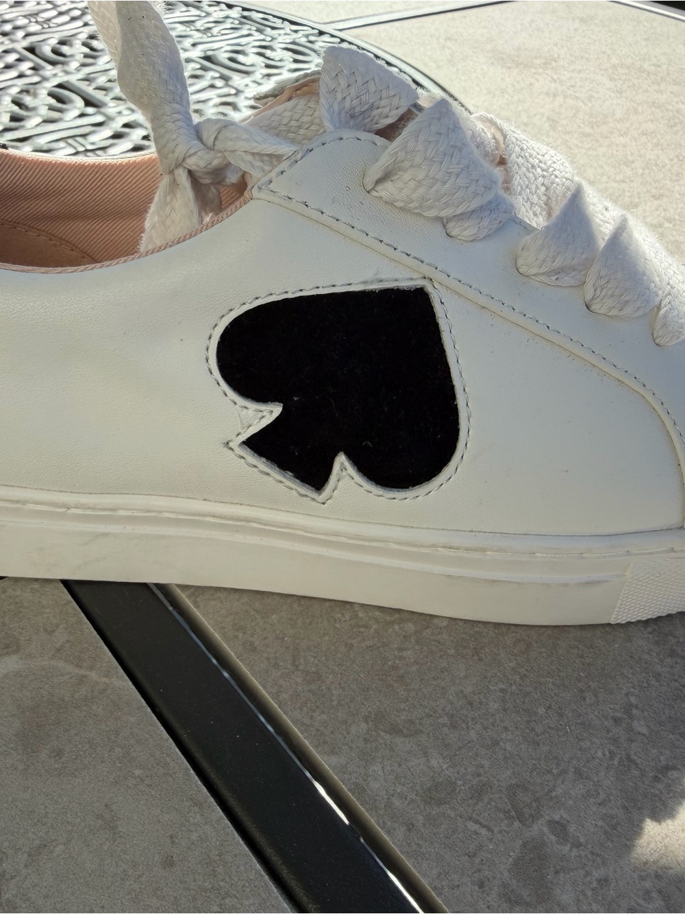 Kate Spade Women’s White Leather Sneakers with Black Spade Accent - Picture 2 of 5